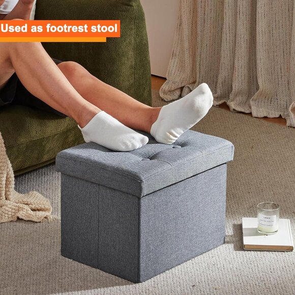 Storage Ottoman Footrest Stool Small Ottoman with Storage Foldable Ottomans Foot - Picture 5 of 6